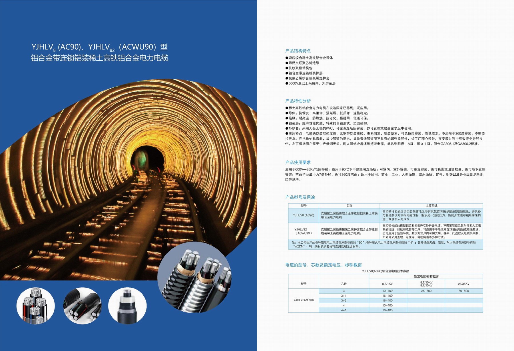 YJHV8(AC90)、YJHLV82(ACWU90)型铝合金带连锁铠装稀土高铁铝合金电力电缆(图2)